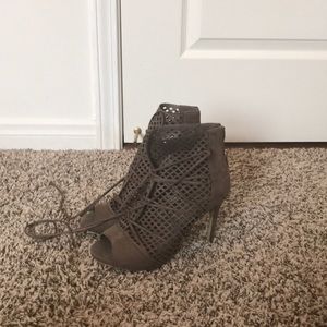 Bebe Brown suede cage lace up heels